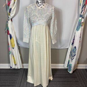 Vintage Pat Richards cream sequin maxi dress 3/4 sleeves. Size 9/10